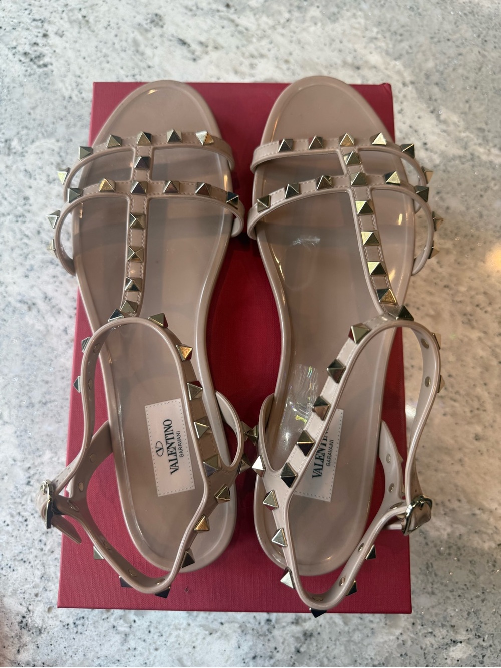 Valentino Pink-Tone Patent Jelly Rockstud Flat Sandals